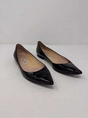 Jimmy Choo Size 37.5 EU 7.5 US Women’s Black Patent Leather Pointed Toe Flats